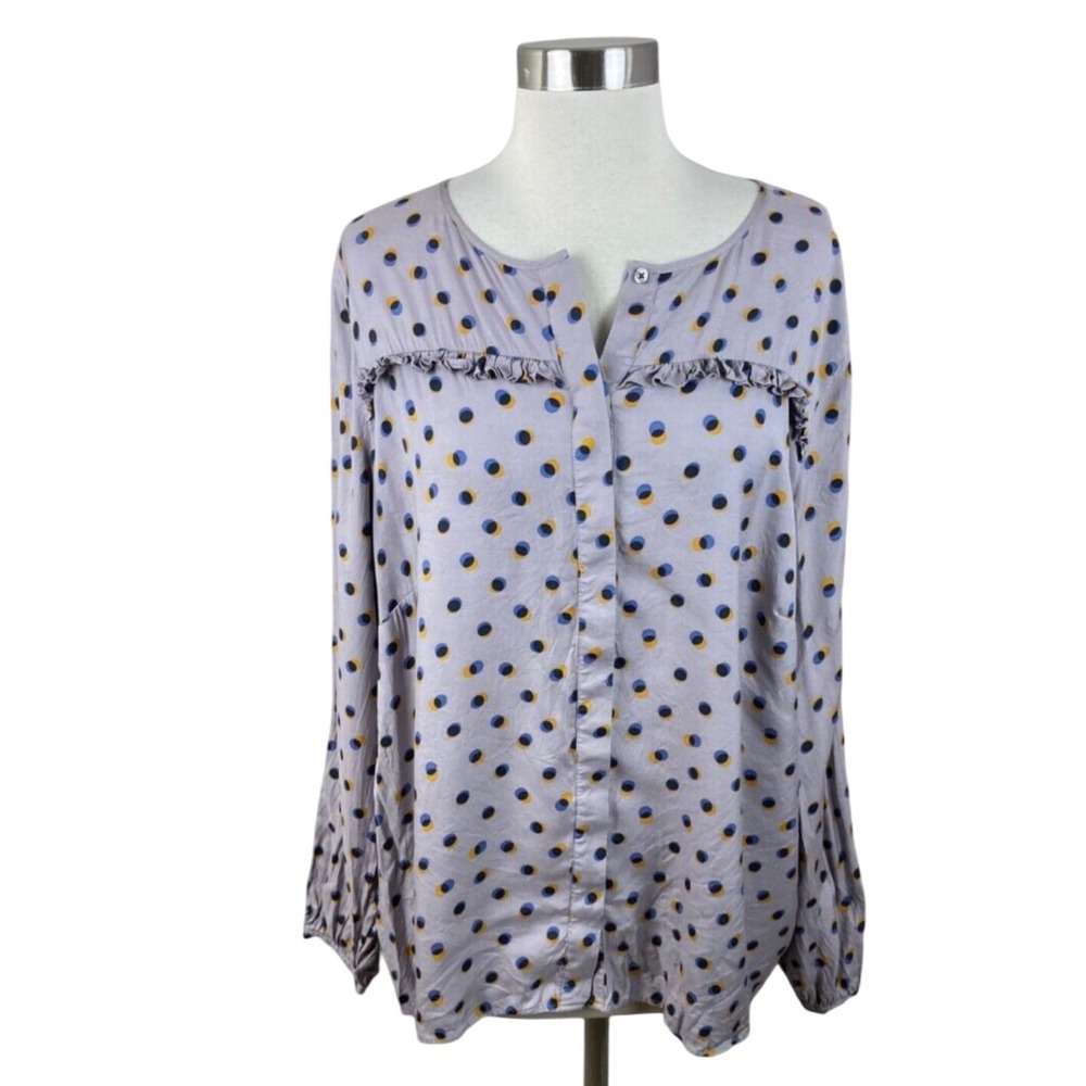 Boden Women's US 8 Long Sleeve Polka Dot Ruffle Blouse Casual Top